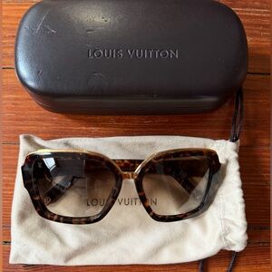 Authentic Louis Vuitton Brown Tortoise Sunglasses with Gold Buckle Detail